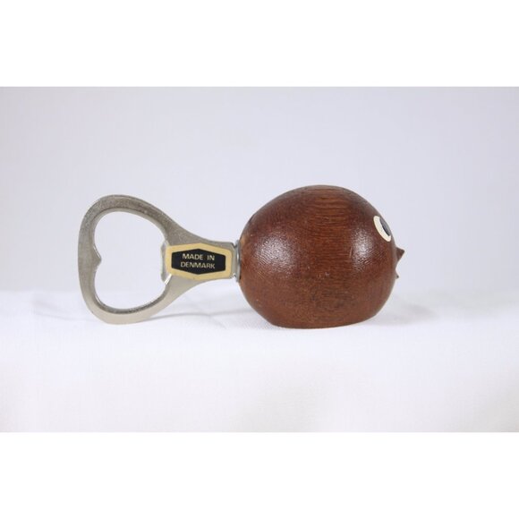 Danish modern fish Teak bottle opener, small round mid century modern bar wares - Picture 9 of 10